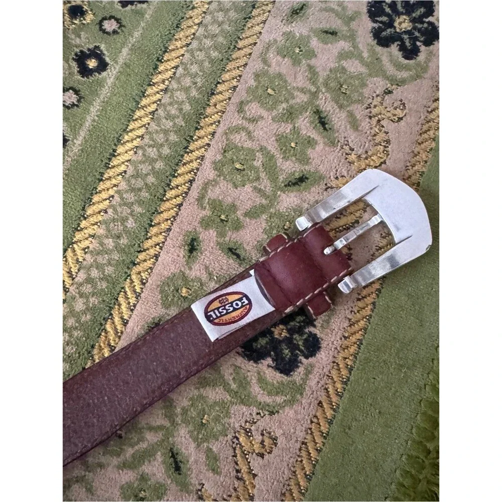 Fossil Austin Belt concho vintage brown leather silver buckle western size 36”